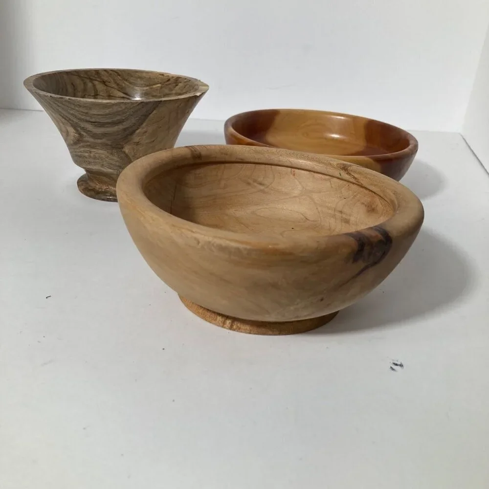 3 Handmade Wood Bowls Spalted Sugarberry Cedar Maple 5 -‎ 6
